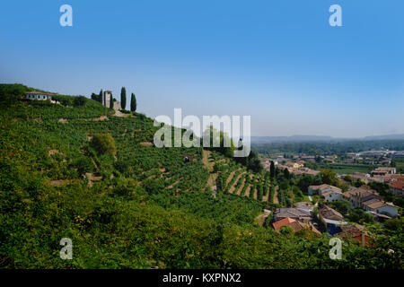 Chiesa San Vigilio surplombant les vignobles prosecco et Soligo Banque D'Images