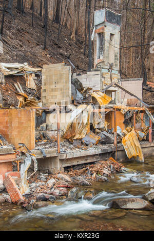 Les dégâts causés par le feu, Gatlinburg, TN, les incendies en novembre 2016, par Bill Lea/Dembinsky Assoc Photo Banque D'Images