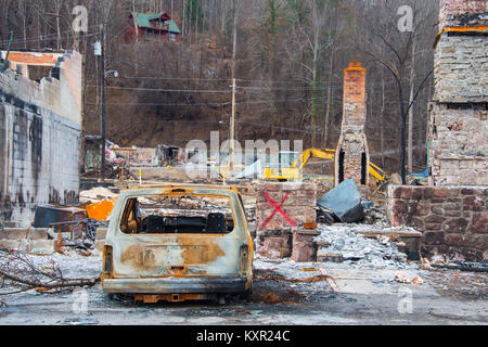 Les dégâts causés par le feu, Gatlinburg, TN, les incendies en novembre 2016, par Bill Lea/Dembinsky Assoc Photo Banque D'Images