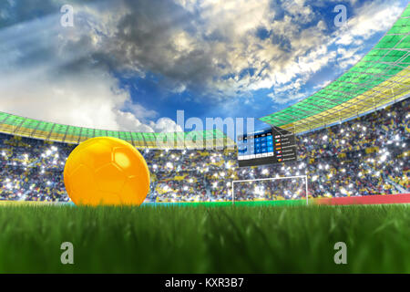 Le rendu 3D de ballons en l'an 2014 dans un stade de football Banque D'Images