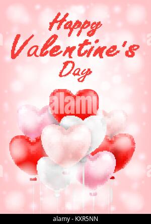 Bonne Saint-Valentin avec ballons blanc rouge rose Illustration de Vecteur