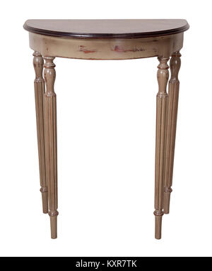 Mobilier Vintage - Rétro demi lune table console marron et beige avec haut jambes isolé sur fond blanc y compris clipping path Banque D'Images