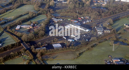 Vue aérienne de pause bienvenue Charnock Richard Services sur le M6 dans le Lancashire, Royaume-Uni Banque D'Images