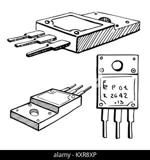Transistors isolé sur fond blanc. Vector illustration dans un style croquis. Illustration de Vecteur