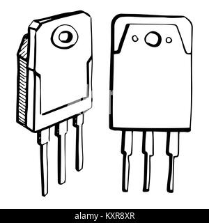 Transistors isolé sur fond blanc. Vector illustration dans un style croquis. Illustration de Vecteur