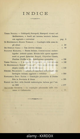 Cette image représente un bulletin de la Société italienne de Malacologie, présentant des recherches et des découvertes dans le domaine de la malacologie, de l'étude des mollusques et de leur biologie. Banque D'Images