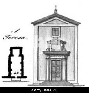 Vue gravée par Giovanni Battista Cipriani de l'ancienne église de Santa Teresa alle Quattro Fontane à Rome, Italie, montrant sa façade et son portique avant sa démolition en 1885 pour la construction du bâtiment du ministère de la Défense. Banque D'Images