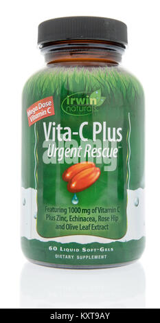 Winneconne, WI - 10 janvier 2018 : une bouteille d'Irwin naturals Vita-C plus communiqué urgent de la vitamine C sur une base isolée. Banque D'Images