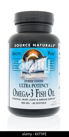 Winneconne, WI - 10 janvier 2018 : une bouteille de Source Naturals l'huile de poisson sur une base isolée. Banque D'Images