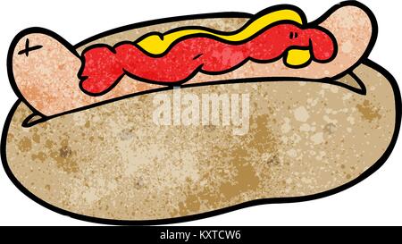Hot-dog caricature avec de la moutarde et du ketchup Illustration de Vecteur