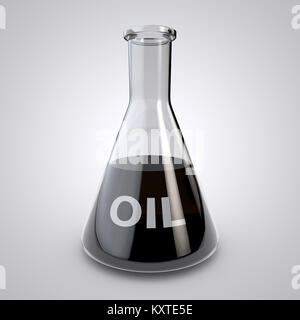 Verrerie de laboratoire avec de l'huile. 3D render Banque D'Images