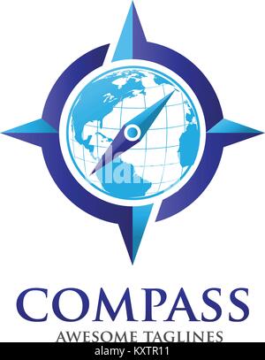 Boussole et globe historique logo Vector Modèle. Concept moderne de Voyage, tourisme, Illustration de Vecteur