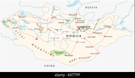 Route de la Mongolie et du parc national de carte vectorielle Banque D'Images