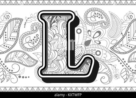 En zentangle handrawn doodles stylisée alphabétique Illustration de Vecteur