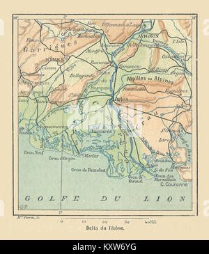 Un timbre de la série France & colonies de 1894, représentant le delta de la rivière Rhône, un élément géographique et culturel important. Banque D'Images
