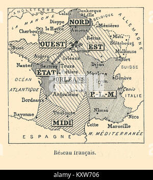 Un timbre de la série France & colonies 1894, mettant en valeur le réseau ferroviaire français. Ce timbre postal souligne l'importance du système ferroviaire dans l'histoire des transports en France. Banque D'Images
