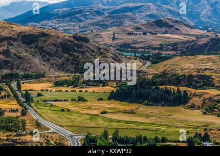 Paysage de Kawarau River et le lac Wakatipu, Otago, Nouvelle-Zélande Banque D'Images