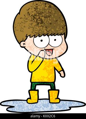 Heureux cartoon boy splashing in puddle Illustration de Vecteur