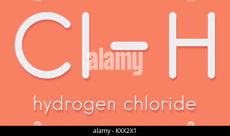 Chlorure d'hydrogène (HCl), molécule de structure chimique. Acide minéral très corrosif ; composante acide du suc gastrique (acide de l'estomac). Formule topologique. Banque D'Images