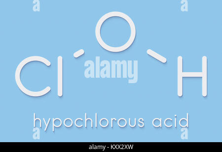 L'acide hypochloreux (HClO) molécule désinfectante. Formé lorsque le chlore est dissous dans l'eau. Formule topologique. Banque D'Images