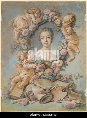 Portrait de Madame de Pompadour peint par François Boucher, montrant la maîtresse royale française dans un cadre élégant. La peinture de style rococo met l'accent sur le luxe, le raffinement et les détails décoratifs. Banque D'Images