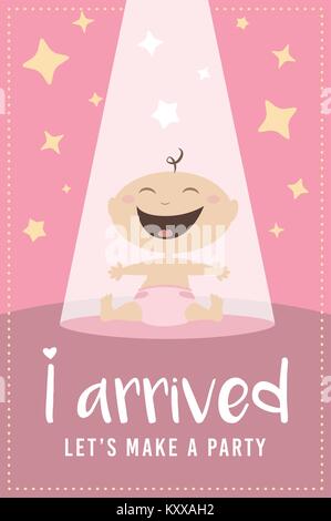 Douche de bébé Bébé fille naissance modèle de carte de fête vector illustration Illustration de Vecteur