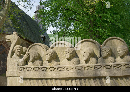 Jolly, steerman montre la sculpture sur pierre de vin romain, navire trouver historique à Neumagen-Dhron, Moselle, Rhénanie-Palatinat, Allemagne, Europe Banque D'Images