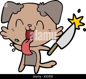 Cartoon crazy dog with knife Illustration de Vecteur