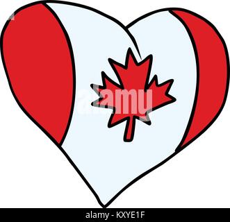 Canada drapeau coeur isolé sur fond blanc. Caricature de bande dessinée illustration rétro pop art Illustration de Vecteur