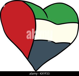 UAE drapeau coeur isolé sur fond blanc. Caricature de bande dessinée illustration rétro pop art Illustration de Vecteur