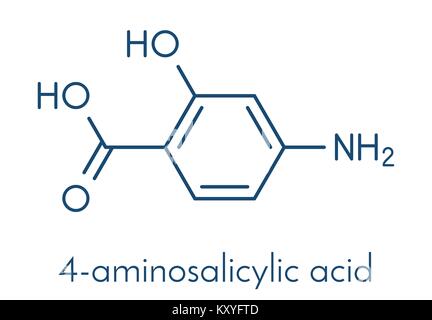 L'acide para-aminosalicylique molécule pharmaceutique. Utilisé dans le traitement de la tuberculose et les maladies inflammatoires de l'intestin (colite ulcéreuse, maladie de Crohn). Skelet Illustration de Vecteur