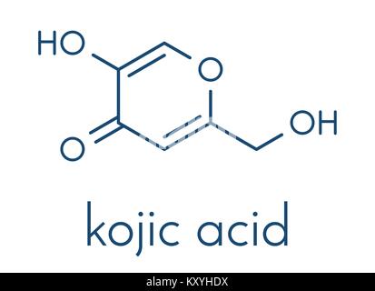 Molécule d'acide kojique. Utilisé comme additif alimentaire et pour la peau Dépigmentation dans les cosmétiques. Formule topologique. Illustration de Vecteur