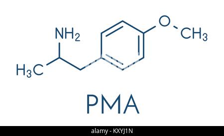 P-méthoxyamphétamine (AGP) Drogue hallucinogène molécule. Conduit souvent à l'empoisonnement mortel lorsque l'erreur de la MDMA (XTC, ecstasy). Formule topologique. Illustration de Vecteur