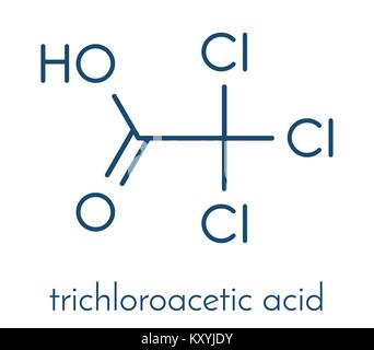 L'acide trichloroacétique (TCA) molécule. Utilisé dans le traitement des verrues et dermatologiques liés d'états de peau. Formule topologique. Illustration de Vecteur