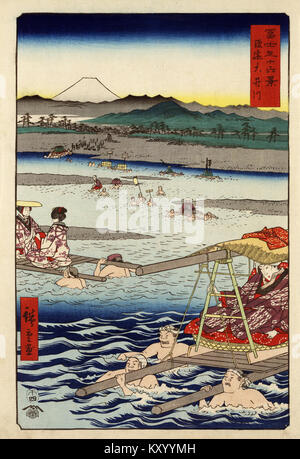 Hiroshige, fleuve Ōi entre Suruga et Totomi, 1858 Banque D'Images