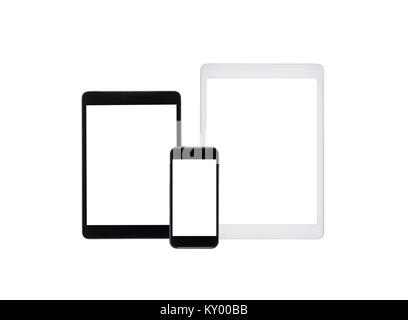 Ensemble de tablettes numériques et smartphones mock up isolated on white Banque D'Images