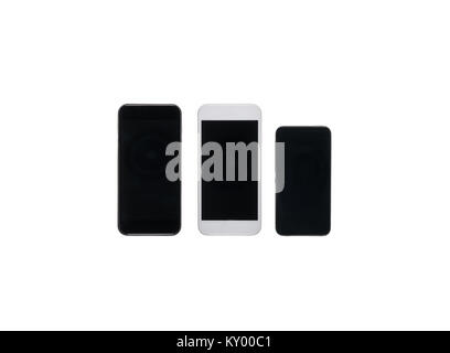 Série de smartphones numérique avec écrans vierges isolated on white Banque D'Images