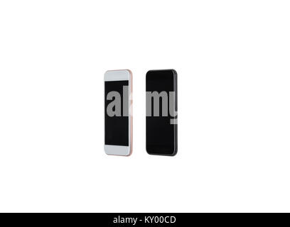 Série de smartphones numérique avec écrans vierges isolated on white Banque D'Images