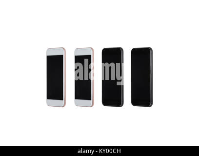 Ensemble de blanc et noir smartphones avec écrans vierges isolated on white Banque D'Images