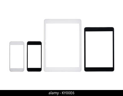 Ensemble de tablettes numériques et les smartphones avec des écrans vierges isolated on white Banque D'Images