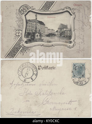 Carte postale historique de Dolní náměstí à Olomouc 02 Banque D'Images