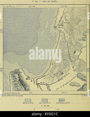 Une photographie de 1884 montrant les villes d'Akka (Acre) et de Haïfa en Terre Sainte, documentant leur paysage côtier et leurs caractéristiques urbaines à la fin de la période ottomane. Banque D'Images
