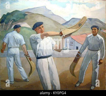 Portrait d’Hélène Elizaga, pilote professionnelle, mettant en valeur son expertise dans le sport traditionnel de la pelote basque. L'image souligne son athlétisme et son rôle dans la pratique moderne du sport. Banque D'Images