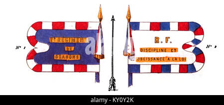 Le premier guide de la République du 2e régiment de dragons représente un standard militaire utilisé par le régiment pendant les guerres de la Révolution française, symbolisant leur allégeance et leurs prouesses militaires. Banque D'Images