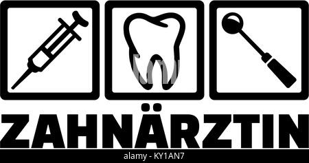 Outils de dentiste avec titre d'emplois à prédominance féminine allemande Banque D'Images
