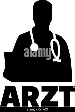 Silhouette médecin allemand avec titre de l'offre Banque D'Images