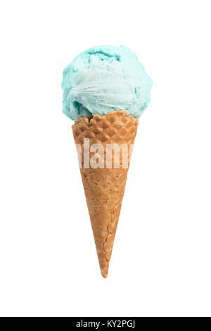Glace turquoise en cornet gaufré. Banque D'Images