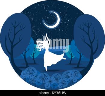 Danseuse de nuit, Girl Dancing in the moonlight vector illustration Illustration de Vecteur