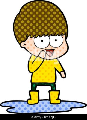 Heureux cartoon boy splashing in puddle Illustration de Vecteur