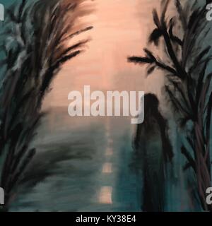 L'art abstrait ombre sombre du mal près de la route en bois fantomatique créature Banque D'Images